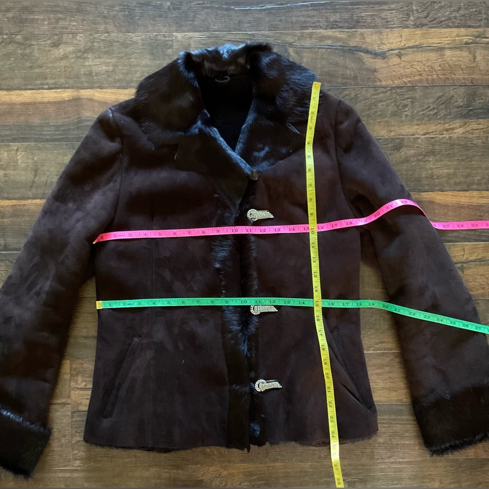 Soft Real Fur Warm Dark Chocolate Brown Embellished Shearling Jacket Med/10/12 - Picture 6 of 12